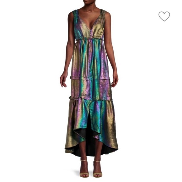 Betsey Johnson Liquid Rainbow Metallic Tiered High Low formal dress size: S - Picture 1 of 16